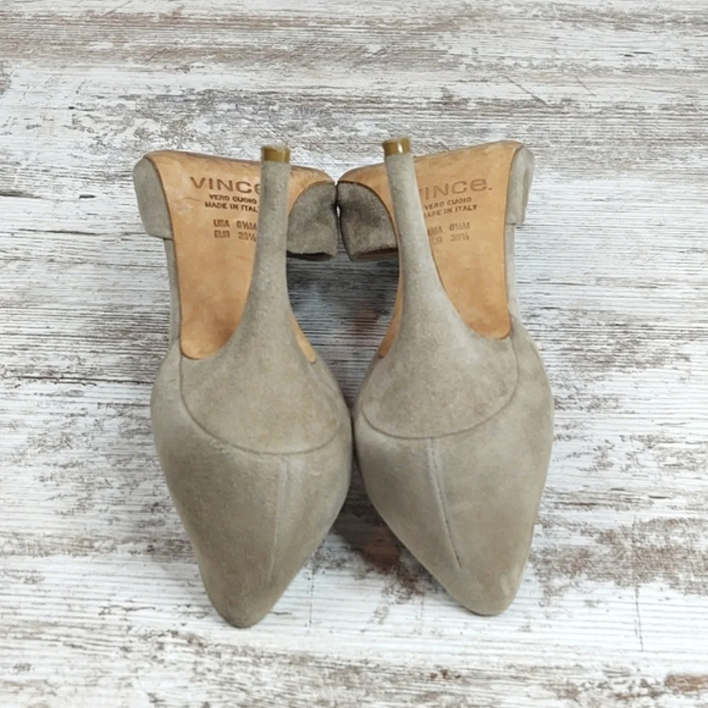 Vince Celeste Taupe Suede Leather D'orsay Pumps